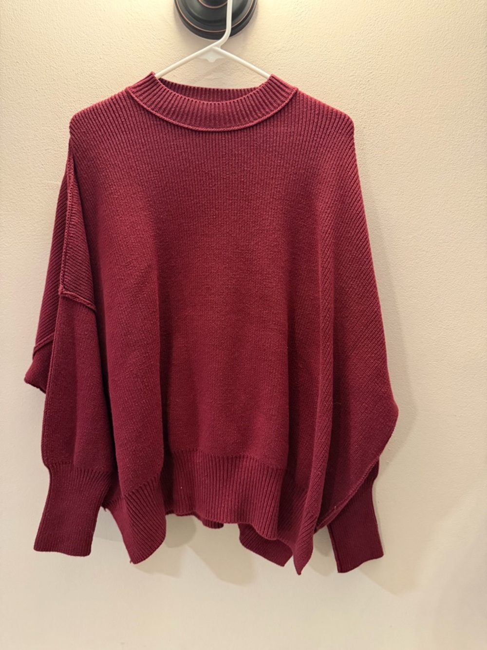 Free People Relaxed Cowl-Neck Sweater in Wine Red